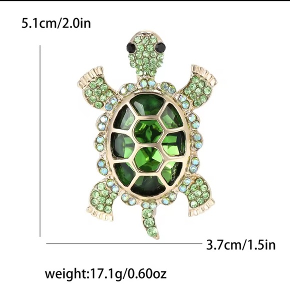 Green Turtle Crystal Brooch - Picture 6 of 9